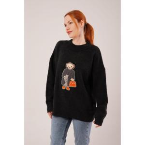 Suéter de punto negro al por mayor para mujer, manga larga, informal, con característica antipilling - Product Image 5