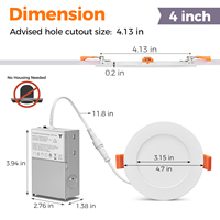 ComiLED 5CCT 4 pouces 9W Plafonnier LED Dimmable Moderne Plat Encastré Aluminium Homologué ETL pour Salon Cuisine