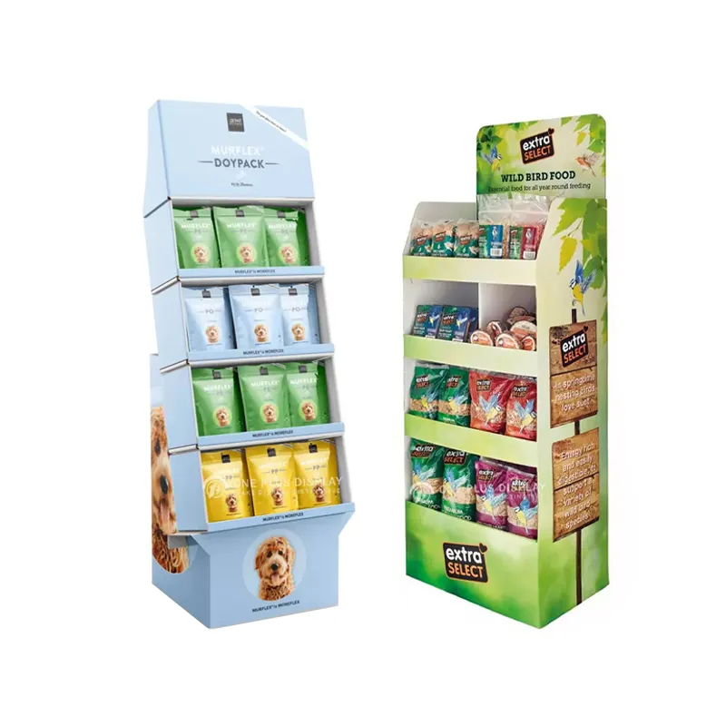 Hoge Qualityretail Snelle Fruit Voedsel Chocolade Snoep Bar Winkel Chips Kartonnen Display Rack Kartonnen Vloer Display Stand