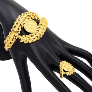 Bộ nhẫn và vòng tay mạ vàng 24k phong cách cổ điển bằng đồng thau, thiết kế mắt thời trang, quà tặng cưới, khuyến mãi JXX Dubai Ả Rập Xê Út - Product Image 2
