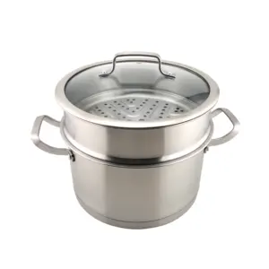 定制430不锈钢煮锅带玻璃盖高容量2层带食物蒸汽炖锅欧洲蒸汤锅
