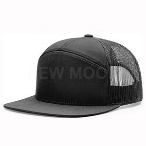 High Quality Premium Mesh Customizable Logo Embroidery <b>Printing</b> Solid Black Mens Unisex Cheap 5 Panel Trucker Snapback <b>Hat</b> - Product Image 4