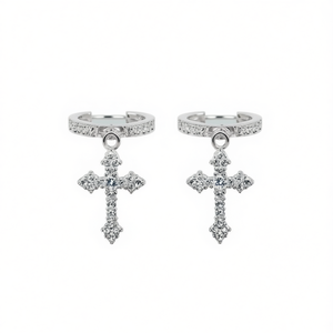Pendientes de Aro con Cruz de Oro Blanco, Plata 925, Baño de Rodio, Cristales de Imitación, Pendientes Colgantes Religiosos Unisex para Uso Diario - Product Image 1