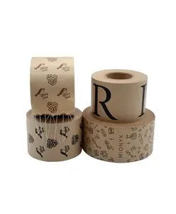 Sticky Craft Packaging Paper Gummed Supplier Eco Friendly Logo Wet Glue Kraft Tape Packaging Fiber Reinforced Tape