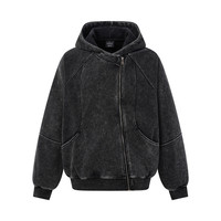 Cardigan à capuche délavé pour homme, style ample, avec fermeture éclair oblique et design de couture déstructuré, vente en gros