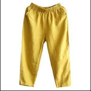 Nouveau pantalon femme grande taille printemps-été, coupe ample décontractée style sarouel en coton et lin, couleur unie - Product Image 5