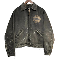 Veste en jean de travail pour homme au design personnalisé, veste en toile de canard sergé vieillie, éclaboussures de peinture, veste vintage avec patchs