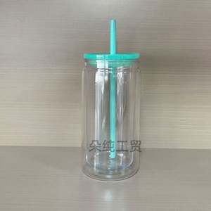 Offre Spéciale : Verre à bière double paroi de 16 oz, style globe à neige, avec couvercles à paille, bouchon à trou pré-percé, couvercles colorés, corps transparent, style DIY - Product Image 1