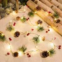 Guirlande lumineuse LED en cuivre pour Noël, avec pommes de pin, boules et clochettes, pour décoration extérieure d'arbres, fonctionnant sur piles