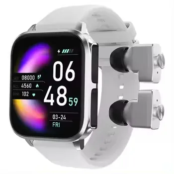 Jam tangan pintar T22 pria, arloji cerdas dengan earbud nirkabel monitor detak jantung kontrol musik beberapa bahasa untuk lelaki 2024