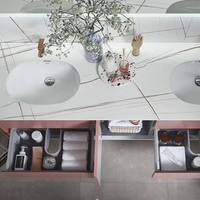 Meuble-lavabo mural moderne rose en bois massif/acier inoxydable/MDF, résistant à l'eau, avec éclairage LED, pour salle de bain/coiffeuse - Vente en gros
