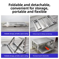 Plan de travail rectangulaire double couche pliable en acier inoxydable pour lavabo commercial, comptoir de préparation de cuisine, table de conditionnement et d'assiettage pour restaurant