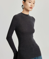 Pull en maille fin à col rond en laine mérinos et cachemire gris, coupe ajustée, pour femme, avec logo personnalisé sur le devant, idéal pour l'hiver et la vente en gros