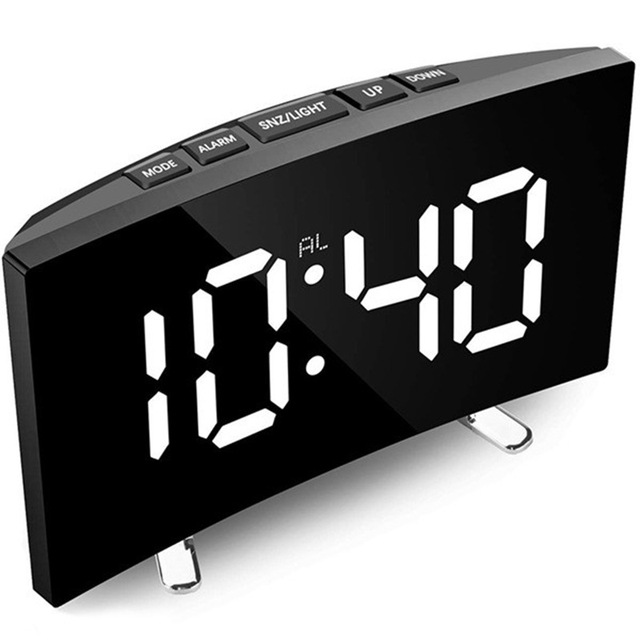 Hot Sell Curved Screen Digital Table Clock Large Screen LED Mirror Digital Desk Clock Reloj Snooze Function Silent Alarm Clock