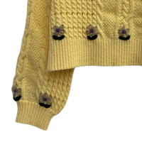 Pull court tricoté personnalisé à col rond avec motif floral 3D marguerite pour femme, pull court tricoté à manches bouffantes