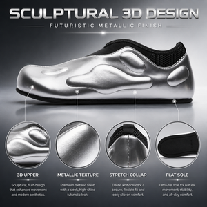 Chaussures à enfiler futuristes en argent métallisé unisexe, style Y2K cyberpunk, mocassins décontractés à profil bas pour hommes et femmes - Product Image 3