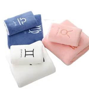 Conjunto de toalhas macias com 12 letras de constelação, toalha de banho bordada para rosto grande e forte, absorvente para adultos
