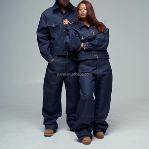 Completo da Uomo Personalizzato in <span class=keywords><strong>Denim</strong></span> Due Pezzi con Giacca e Jeans di Design <span class=keywords><strong>Oversize</strong></span> Baggy con Ricamo Cimosato Giapponese Grezzo - Product Image 1