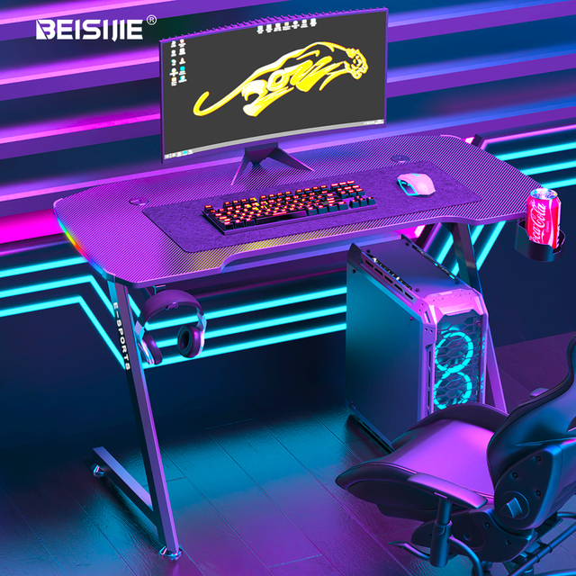 BEISIJIE New Arrive Computer Table Z Shaped Gaming Desk With RGB Led Lights Gaming Tables