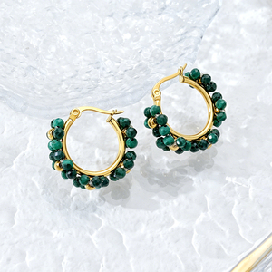 Gold Plated Hoop <b>Earrings</b> With <b>Garnet</b> Flower Design Women's Romantic Party Jewelry - Product Image 5
