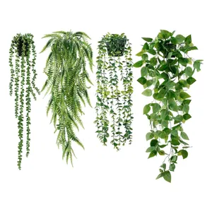 Clong 2 Pcs Artificial Hanging Ferns Plants Vine Fake Ivy Boston Fern Hanging Plant Outdoor UV Resistant Plastic Plants (Green)