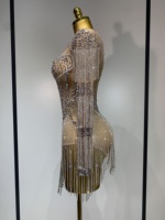 Nouvelle combinaison sexy en strass pour femme, combinaison en maille transparente scintillante, tenue de scène, danse, boîte de nuit, soirée