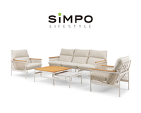 SIMPOLIFESTYLE Premium Outdoor-Möbel OLIVIA Aluminium Teak Stoff Wasserdichtes 3-Sitzer Sofa-Set für Garten Wohnzimmer Park