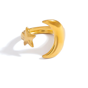 European American Style Starfish Moon Fish Tail <b>Ring</b> 18K Gold Color Titanium Steel Unisex Jewelry Gift - Product Image 5