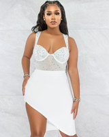 Robe de soirée en strass, grande taille, body et jupe, sexy, tenue de club pour femmes, ensemble deux pièces
