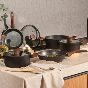 High Quality Modern Ceramic Marble Coated Pot Pan Glass Lids Bakelite Handles Non-Stick 6-Piece Aluminum <b>Cookware</b> <b>Set</b> Gas - Product Image 6