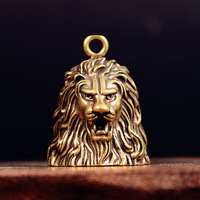 Porte-clés de voiture en laiton avec tête de lion ethnique et cloche antique, petits ornements de bijouterie en laiton, vente en gros