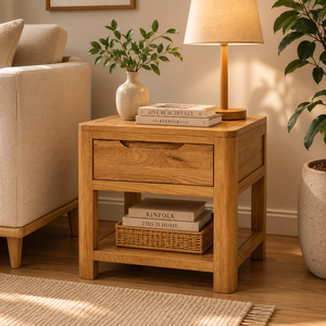 Mesita de Noche de Madera de Roble Escandinavo con un Cajón y Estante Abierto, Gabinete Minimalista para Dormitorio Moderno - Product Image 2