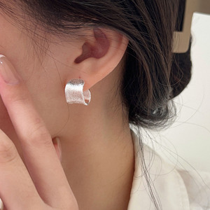 Silver Ruitai S925 Sterling Silver C-Shaped <b>Cuff</b> <b>Earrings</b> Matte Finish For Women Everyday Wear Geometric Design - Product Image 4