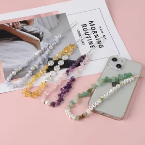 Barokke Parel Telefoon Bandjes Lucky Crystal Onregelmatige Steen Mobiele Telefoon Ketting Kralen Telefoon Strap Met Bedels