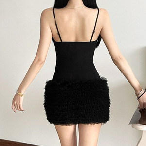 Summer Women's Casual Spaghetti Strap Solid Color Waist-cinching Lace-up Halter Neck Fringe-trimmed Dresses Fashion - Product Image 3