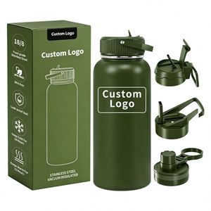 Bouteille d'eau isotherme en acier inoxydable à double paroi de 32 oz avec couvercle à paille et logo, idéale pour le sport – Nouveauté en gros - Product Image 1