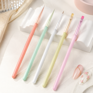 Ensemble de pinceaux à ongles à manche pastel, poils doux, pointes de précision pour la manucure française en salon - Product Image 1