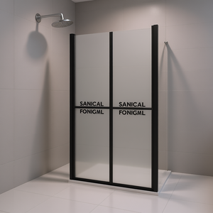 Sanical Half Frosted Shower Door 34.6-35.8 X 74.8 Sliding Tempered Glass <b>Black</b> <b>Frame</b> Minimalist Rectangle 6mm - Product Image 2