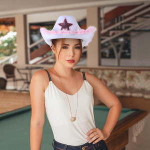 WOWEI Chapeau de cowboy à paillettes et étoiles pour femmes, accessoires d'habillage pour fêtes occidentales, mascarade et costumes. - Product Image 4