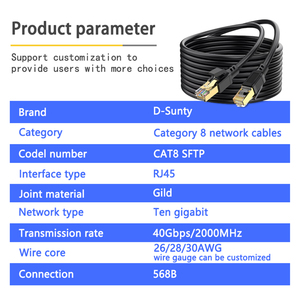 CAT8 FLAT 40Gbps High-speed Network Adapter Cable 30m 20m 10m 5m 1m STP 24AWG Ethernet Cable <b>Computer</b> <b>Accessories</b> for Networking - Product Image 4