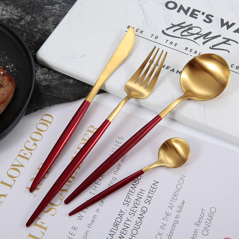 Red+Gold 4pcs cutlery