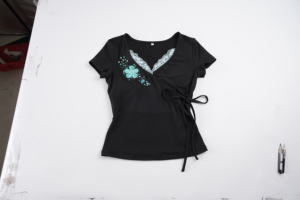 Vintage Retro Colorblock Floral Embroidery Sequins V Neck Tee Pure Sexy Flattering Waist Tie Lace Trim <b>Top</b> - Product Image 6