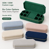Achteckige Schmuckbox aus Samt mit Fächern für Halsketten, Ringe und Ohrringe in 3 Farben: Blau, Grün, Silber - Geschenkset