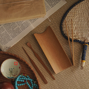 Cuillères à thé en bambou et bois Baoming, ensemble de 4 pièces, outils plats en bois pour la cérémonie du thé Kung Fu - Product Image 1