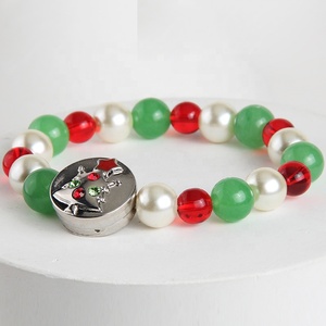 Trang Sức Giáng Sinh Mới Vòng Tay Ngọc Trai Thủy Tinh Pha Lê Đá Tự Nhiên Màu Đỏ Xanh Lá Cây Màu Trắng Vòng Tay Nút Cây Giáng Sinh Bằng Kim Cương Giả Hợp Kim - Product Image 5