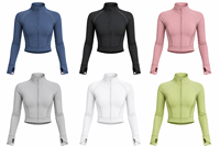 Veste Courte Femme Anti-UV UPF50+ Légère Respirante Séchage Rapide Col Montant Entièrement Zippée avec Maille Aérée et Manchettes à Trous pour Pouces Coupe Ajustée