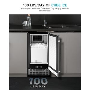Euhomey Under Counter Ice Maker 100 Lbs Day Stainless Steel Commercial Ice Machine With Drain Pump Auto Cleaning <b>Timer</b> - Product Image 2