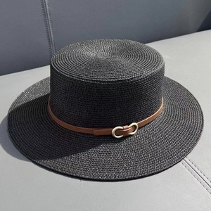 <strong>Flat</strong> Top <strong>Caps</strong> With Leather Strap Hot Sale Super Quality <strong>Summer</strong> Panama Straw Hat - Product Image 5