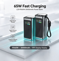 Chargeur portable 20000mAh avec écran couleur TFT ABS, affichage numérique, lumière LED, sangle de suspension, Type-C 65W pour utilisation en extérieur