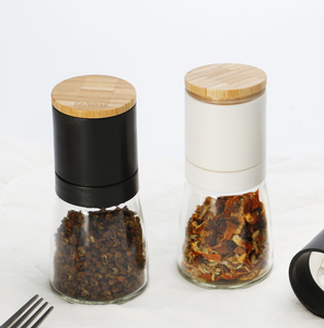 Tapa de bambú ABS para Molino de especias, tarro de vidrio x2 Premium con tapa de cerámica de 140ml, juego de molinillo de sal y - Product Image 1